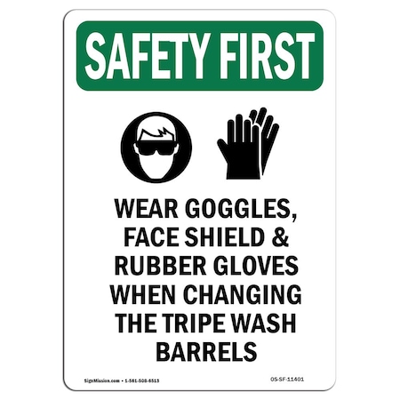 Signmission OSHA, Wear Goggles Face, 18in X 12in Rigid Plastic, 12" W, 18" H, Portrait, OS-SF-P-1218-V-11401 OS-SF-P-1218-V-11401